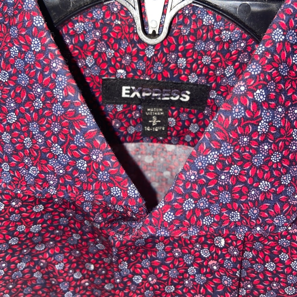 Express Red and Blue Casual Button Down Shirt
